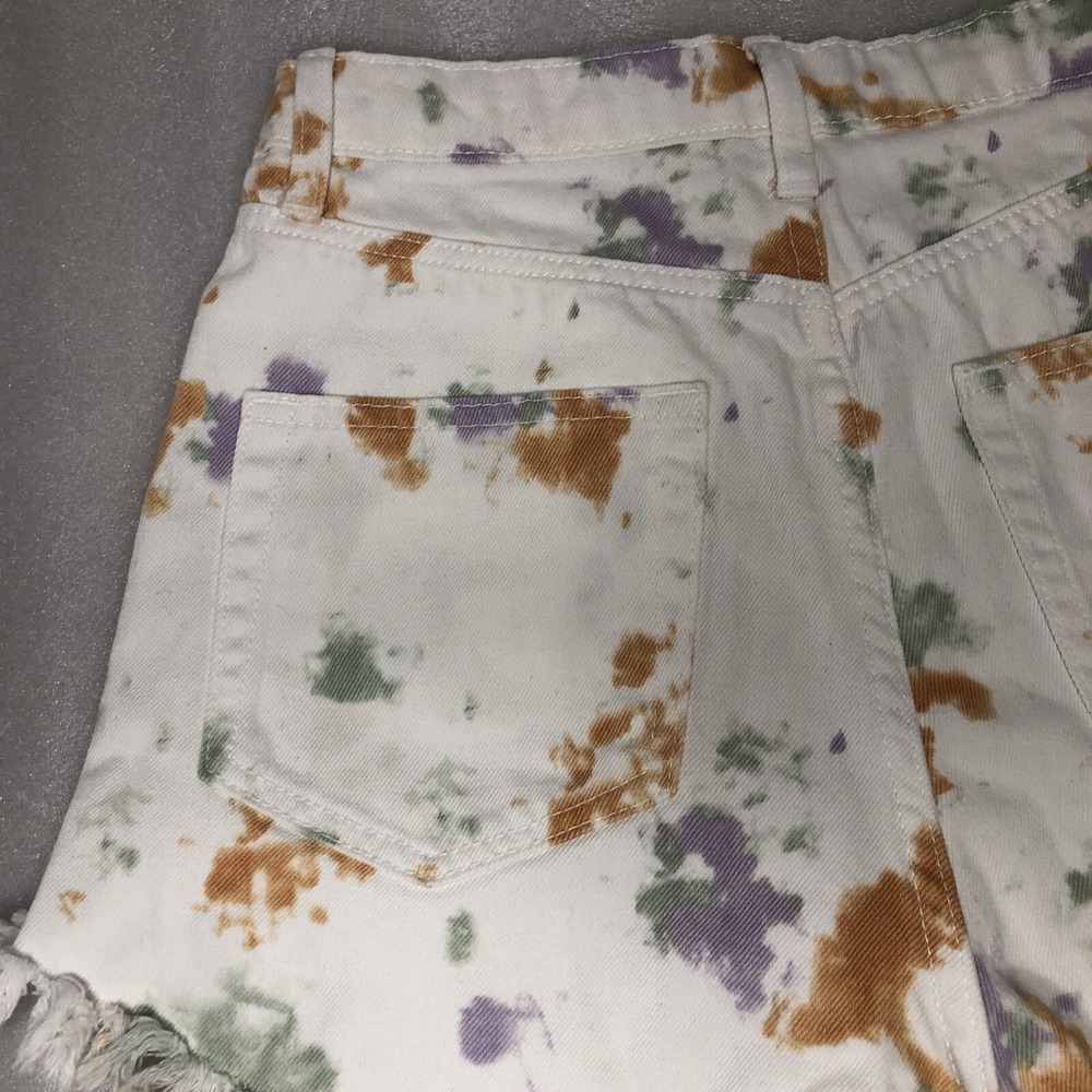 Wild Fable Highest Rise Denim Shorts with Fringe Size 2 White Tie Dye Button Fly - Picture 14 of 16